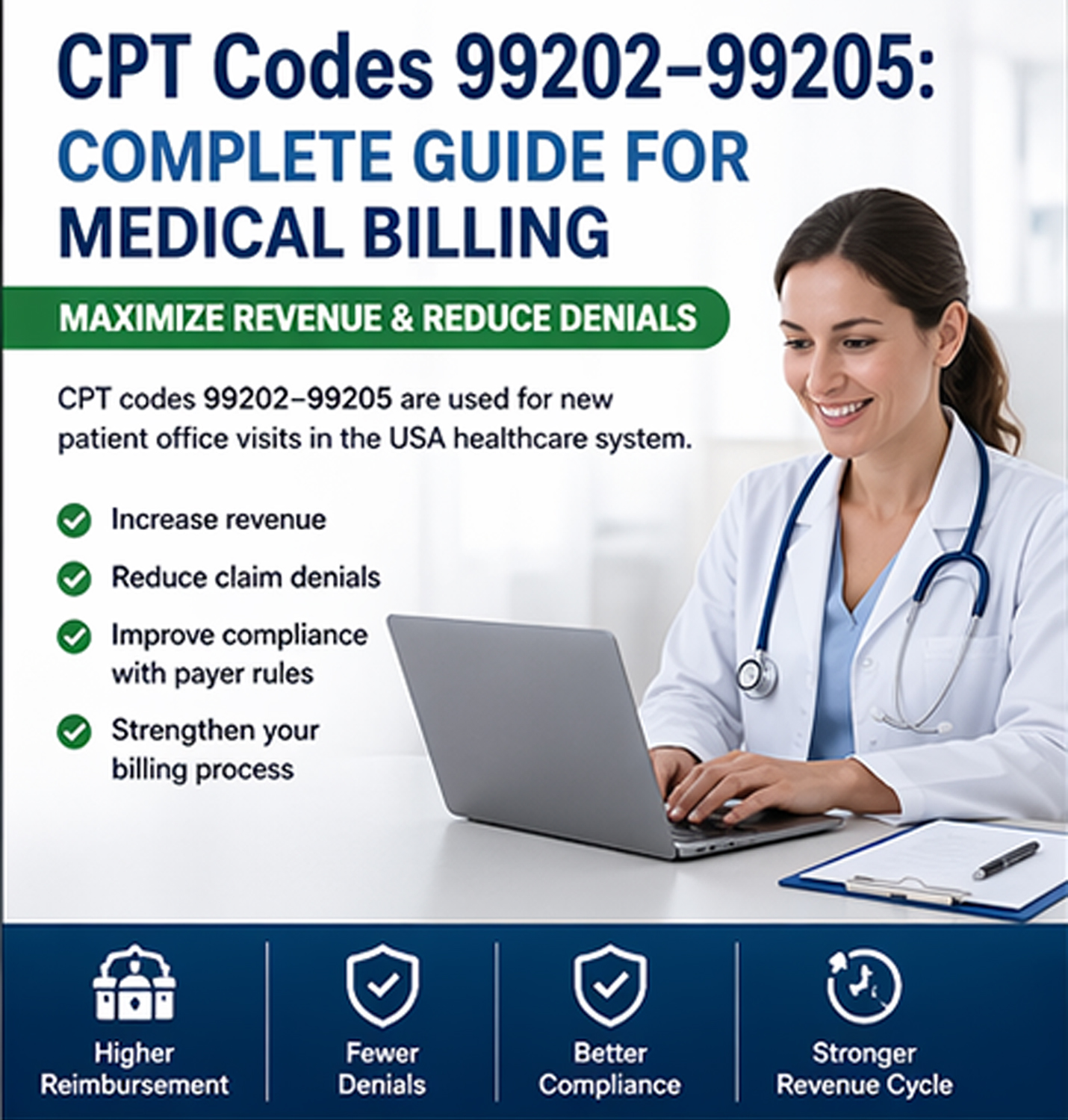 Read more about the article Ultimate Guide to CPT Codes 99202–99205: Medical Billing, Revenue Optimization & Denial Reduction