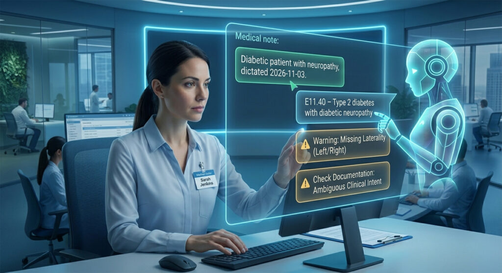 AI in medical billing dashboard showing denial prediction scores