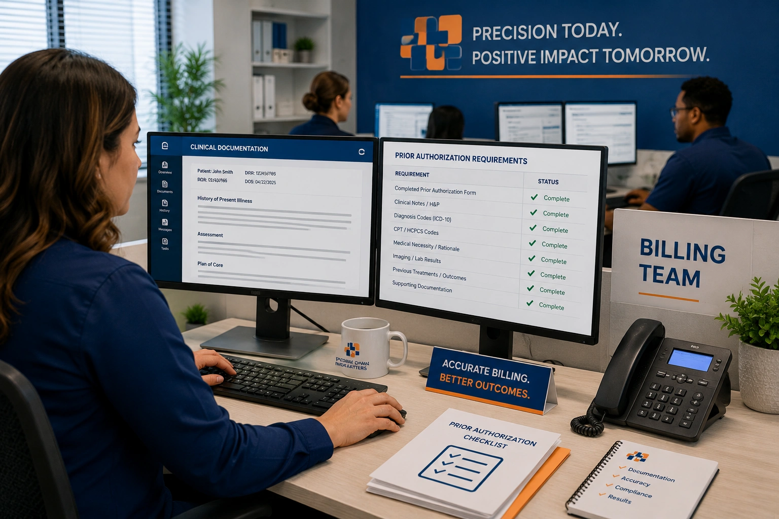 Medical billing team reviewing prior authorization documentation checklists to reduce denials in 2026