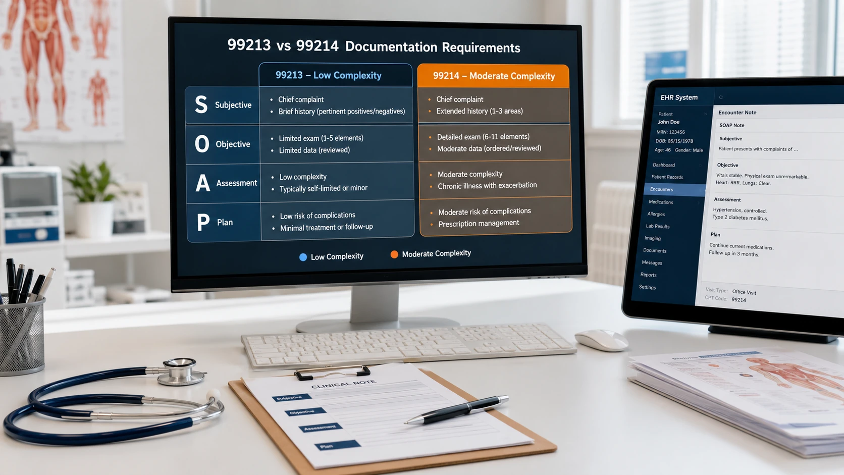 99213 vs 99214 documentation requirements SOAP note