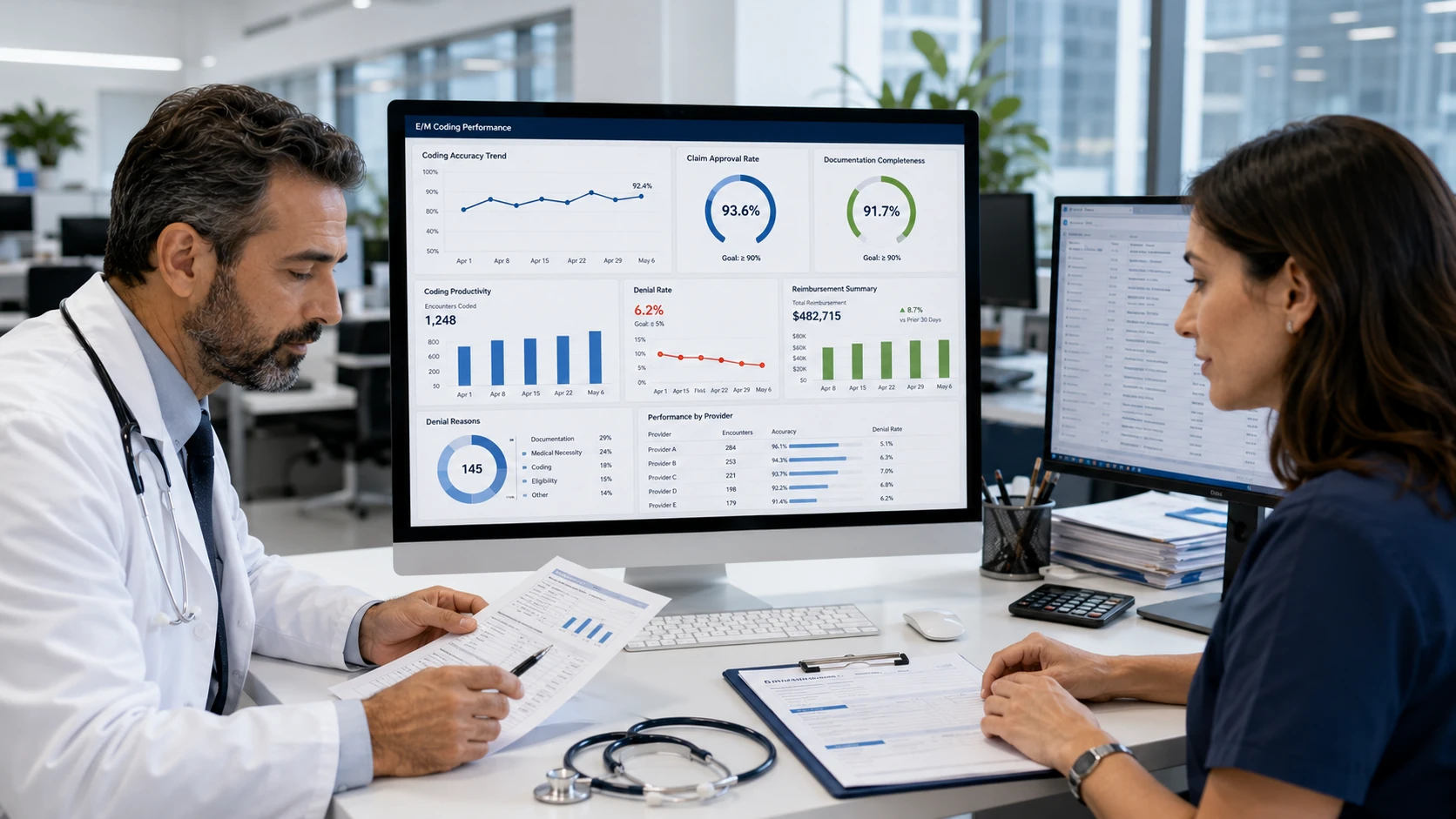 E/M coding metrics dashboard medical practice