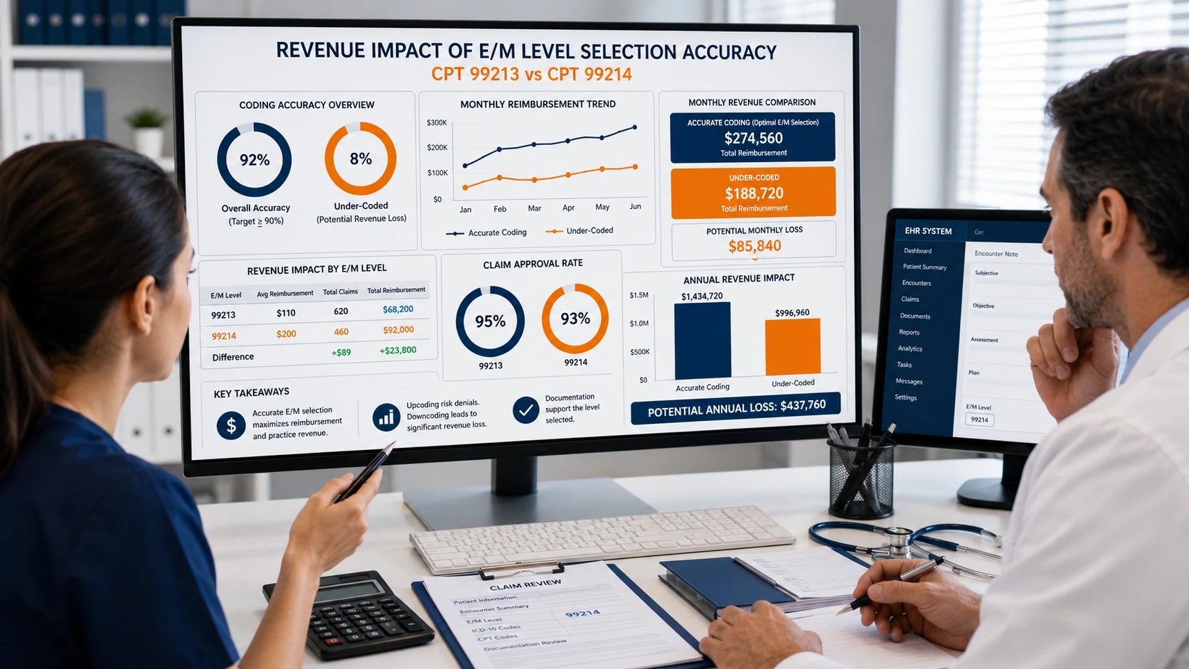 revenue impact CPT 99213 vs 99214 coding accuracy