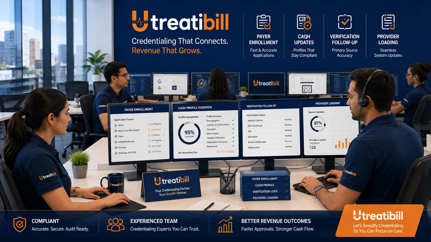 UtreatiBill credentialing team managing provider enrollment and follow-up